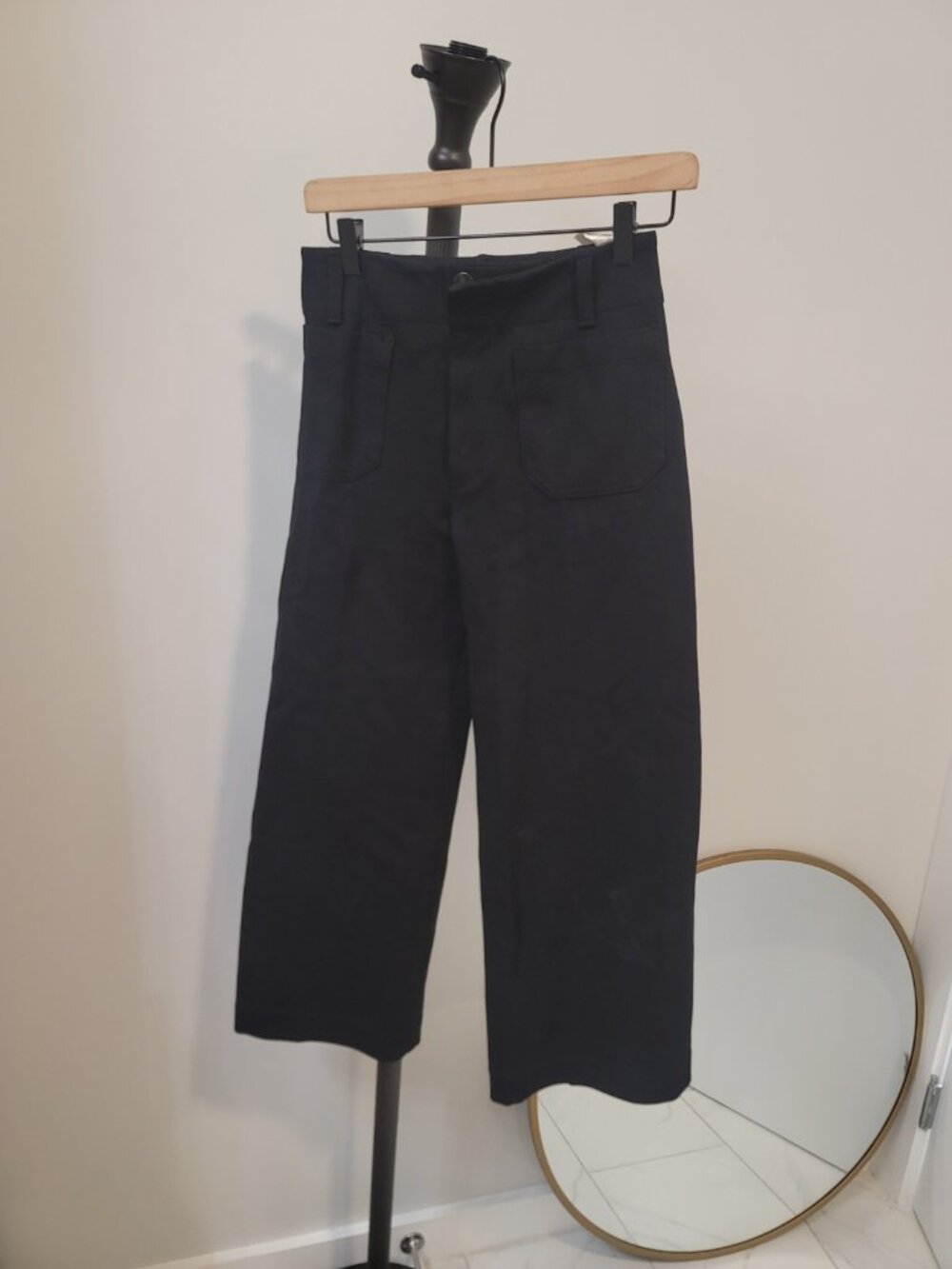Maeve Anthropologie The Colette Wide Leg Pants Black High Rise Cropped 26 - Picture 2 of 8